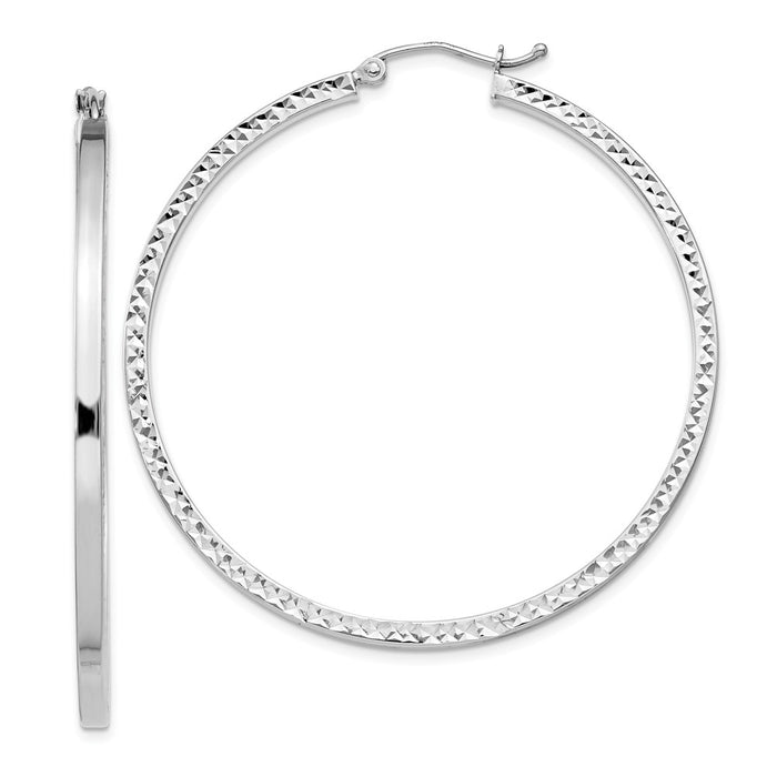 Stella Silver 925 Sterling Silver Rhodium-plated Diamond-Cut 2x45mm Square Tube Hoop Earrings, 45mm x 45mm