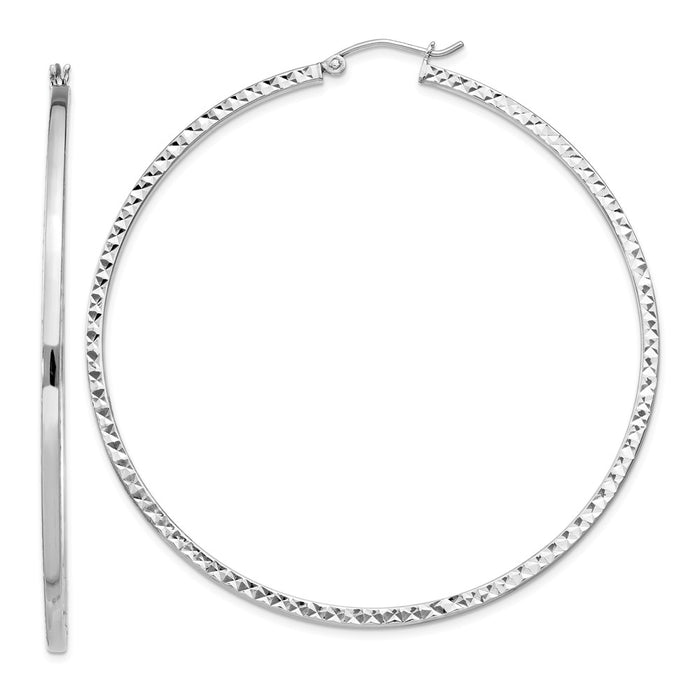 Stella Silver 925 Sterling Silver Rhodium-plated Diamond-Cut 2x60mm Square Tube Hoop Earrings, 60mm x 60mm
