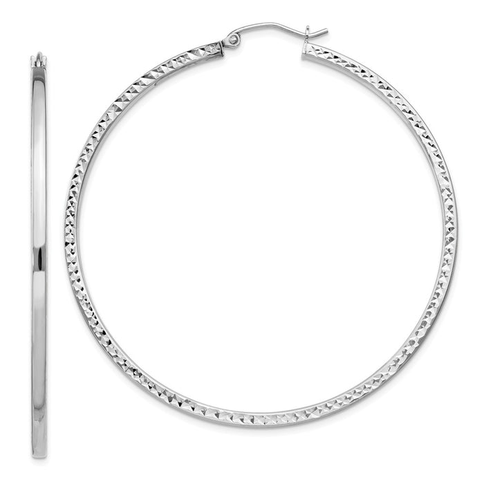 Stella Silver 925 Sterling Silver Rhodium-plated Diamond-Cut 2x55mm Square Tube Hoop Earrings, 55mm x 55mm
