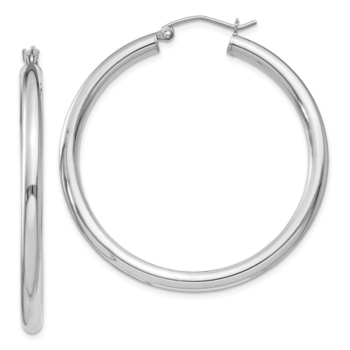 Stella Silver 925 Sterling Silver Rhodium-plated 3mm Round Hoop Earrings, 42mm x 40mm