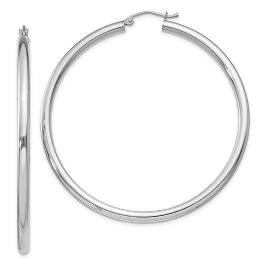 Stella Silver 925 Sterling Silver Rhodium-plated 3mm Round Hoop Earrings, 57mm x 55mm