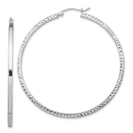 Stella Silver 925 Sterling Silver Rhodium-plated Diamond-Cut 2x50mm Square Tube Hoop Earrings, 50mm x 50mm