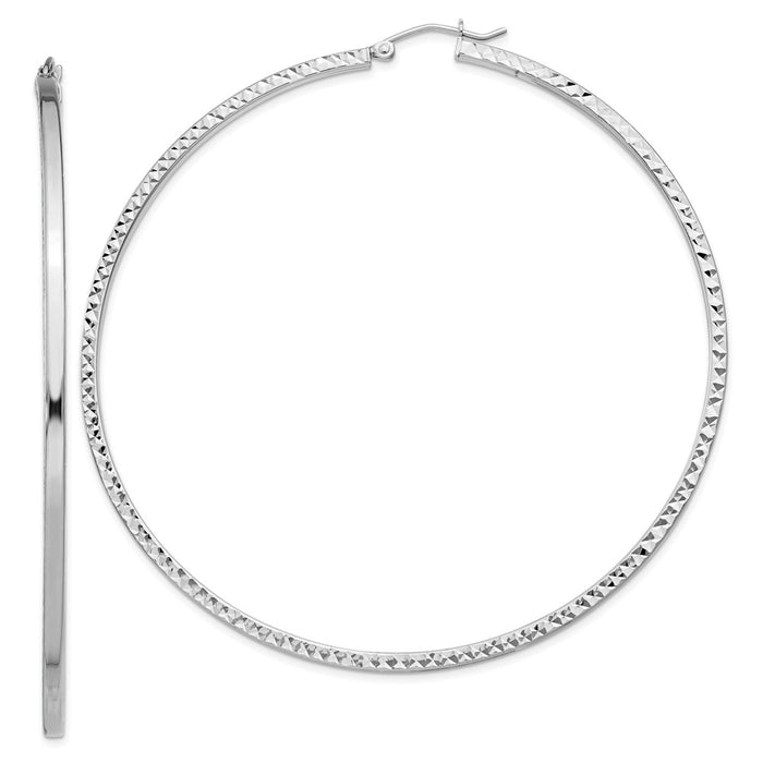 Stella Silver 925 Sterling Silver Rhodium-plated Diamond-Cut 2x70mm Square Tube Hoop Earrings, 72mm x 72mm