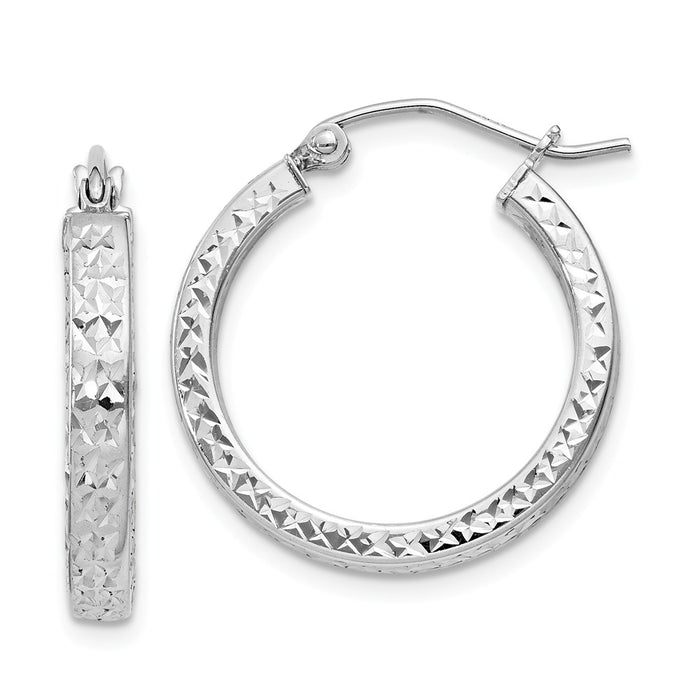 Stella Silver 925 Sterling Silver Rhodium-Plated Diamond-cut 3x20mm Hoop Earrings, 20mm x 20mm