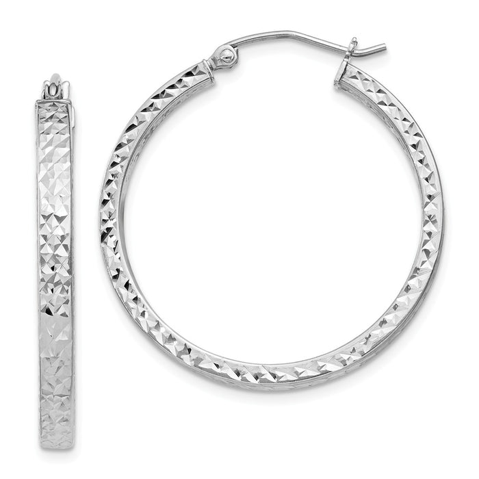 Stella Silver 925 Sterling Silver Rhodium-Plated Diamond-cut 3x30mm Hoop Earrings, 30mm x 30mm