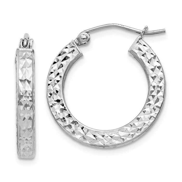 Stella Silver 925 Sterling Silver Rhodium-plated Diamond-Cut 3x20mm Square Tube Hoop Earrings, 20mm x 20mm
