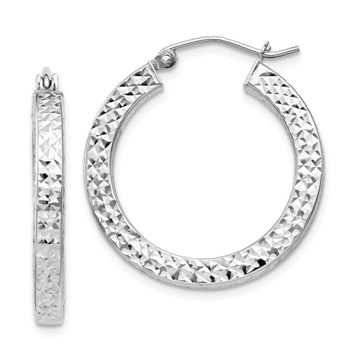 Stella Silver 925 Sterling Silver Rhodium-plated Diamond-Cut 3x25mm Square Tube Hoop Earrings, 26mm x 26mm