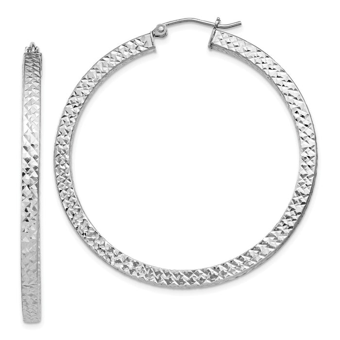 Stella Silver 925 Sterling Silver Rhodium-plated Diamond-Cut 3x45mm Square Tube Hoop Earrings, 45mm x 45mm