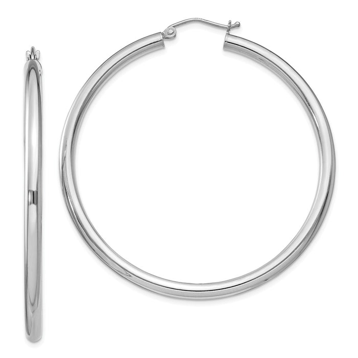 Stella Silver 925 Sterling Silver Rhodium-plated 3mm Round Hoop Earrings, 52mm x 50mm