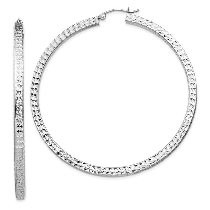 Stella Silver 925 Sterling Silver Rhodium-plated Diamond-Cut 3x60mm Square Tube Hoop Earrings, 61mm x 61mm