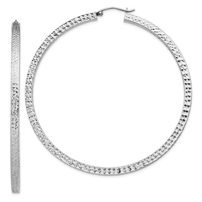 Stella Silver 925 Sterling Silver Rhodium-plated Diamond-Cut 3x65mm Square Tube Hoop Earrings, 66mm x 66mm
