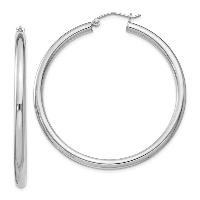 Stella Silver 925 Sterling Silver Rhodium-plated 3mm Round Hoop Earrings, 47mm x 45mm