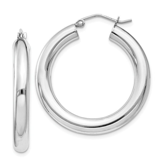Stella Silver 925 Sterling Silver Rhodium-plated 4mm Round Hoop Earrings, 32mm x 30mm