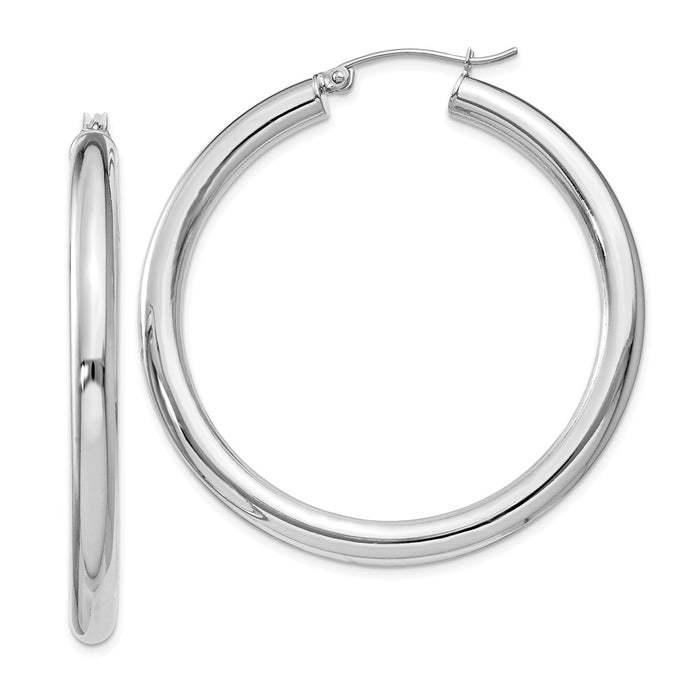 Stella Silver 925 Sterling Silver Rhodium-plated 4mm Round Hoop Earrings, 47mm x 44mm