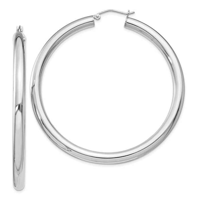 Stella Silver 925 Sterling Silver Rhodium-plated 4mm Round Hoop Earrings, 58mm x 56mm