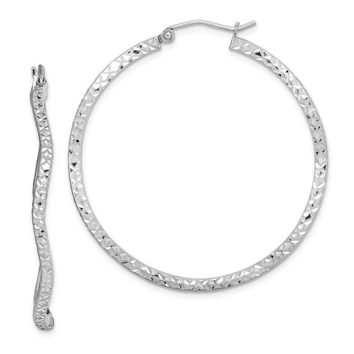 Stella Silver 925 Sterling Silver Rhodium-plated Diamond-Cut Wavy Hoop Earrings, 40mm x 40mm