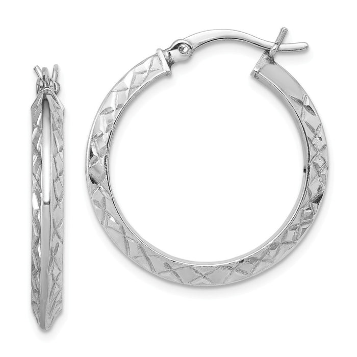 Stella Silver 925 Sterling Silver Rhodium-Plated Diamond-cut Hoop Earrings, 25mm x 25mm