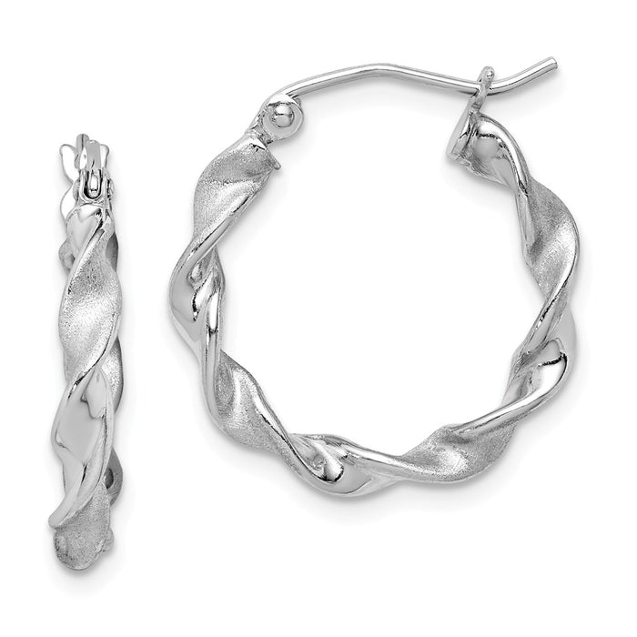 Stella Silver 925 Sterling Silver Rhodium-Plated Polished and Satin Twist Hoop Earrings, 20mm x 20mm
