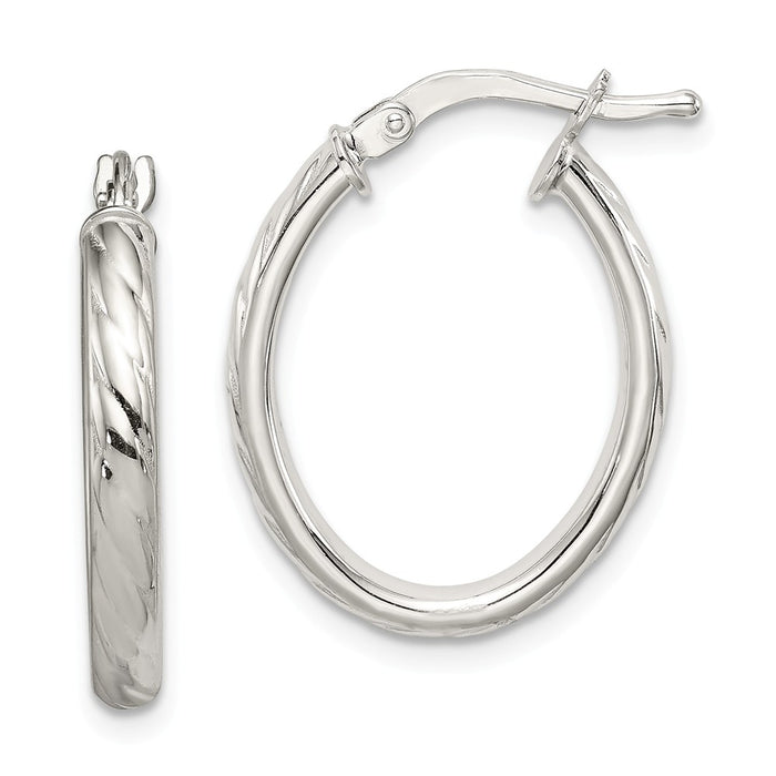 Stella Silver 925 Sterling Silver Textured Hollow Oval Hoop Earrings, 22mm x 17mm