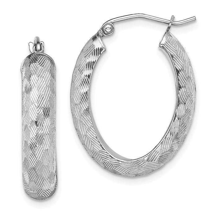 Stella Silver 925 Sterling Silver Rhodium-Plated Diamond-Cut Oval Hoop Earrings, 24mm x 20mm