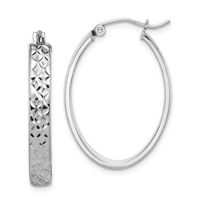 Stella Silver 925 Sterling Silver Rhodium-Plated Diamond-cut Oval Hoop Earrings, 27mm x 21mm