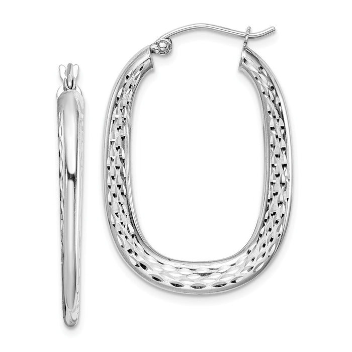 Stella Silver 925 Sterling Silver Rhodium-Plated Patterned Oval Hoop Earrings, 31mm x 24mm