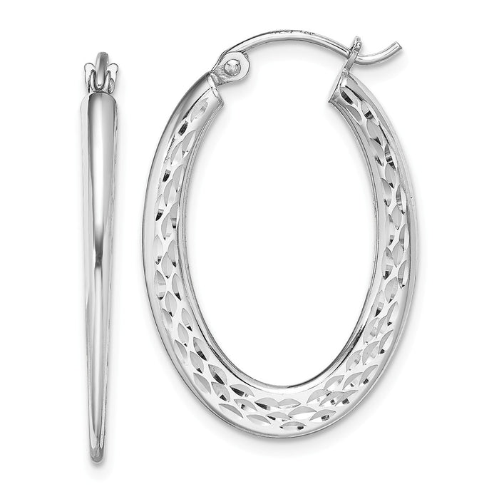 Stella Silver 925 Sterling Silver Rhodium-Plated Textured Oval Hoop Earrings, 25mm x 20mm