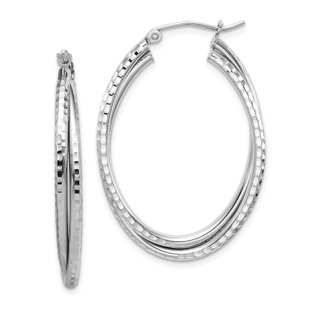 Stella Silver 925 Sterling Silver Rhodium-Plated Textured Oval Hoop Earrings, 26mm x 36mm