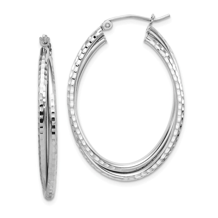 Stella Silver 925 Sterling Silver Rhodium-Plated Textured Oval Hoop Earrings, 26mm x 36mm