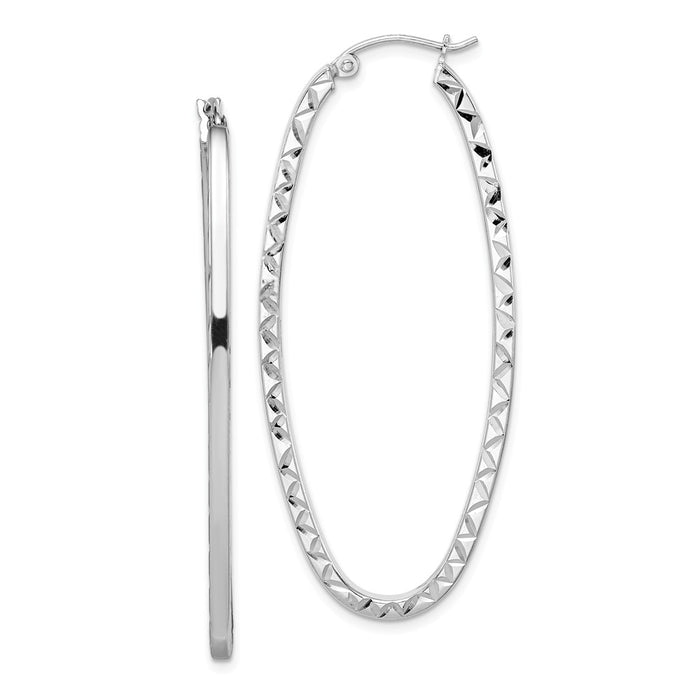 Stella Silver 925 Sterling Silver Rhodium-Plated Polished & Diamond-Cut Oval Hoop Earrings, 50mm x 22mm