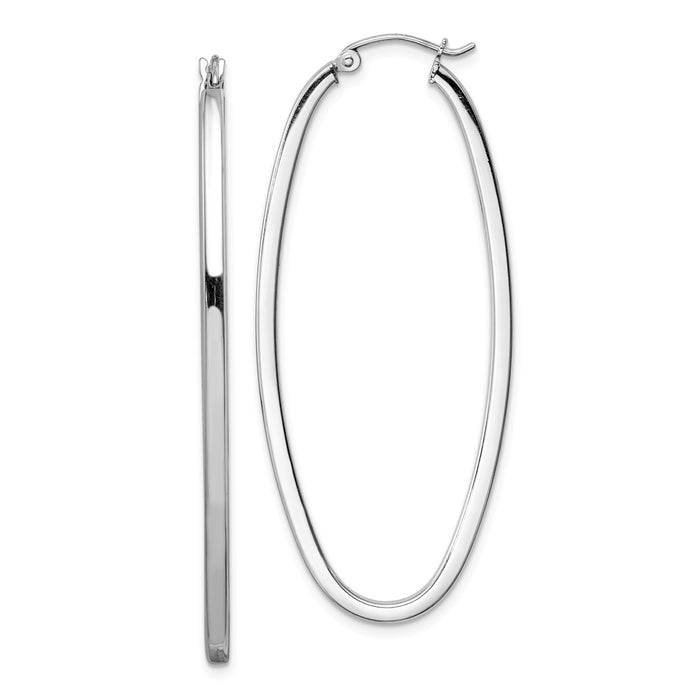 Stella Silver 925 Sterling Silver Rhodium-plated 2mm Oval Hoop Earrings, 51mm x 22mm