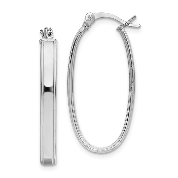 Stella Silver 925 Sterling Silver Rhodium-Plated Oval Hoop Earrings, 29mm x 15mm
