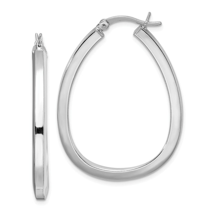 Stella Silver 925 Sterling Silver Rhodium-Plated Oval Hoop Earrings, 38mm x 30mm