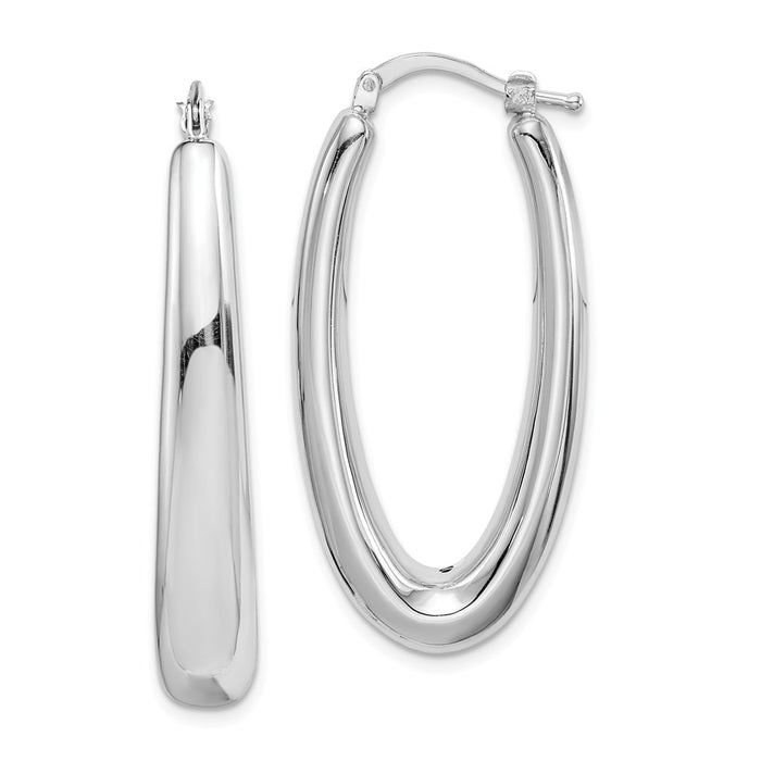 Stella Silver 925 Sterling Silver Polished Rhodium-Plated Hollow Hoop Earrings, 38mm x 18mm