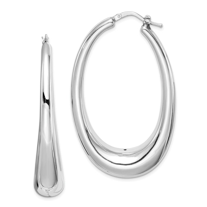 Stella Silver 925 Sterling Silver Polished Rhodium-Plated Hollow Hoop Earrings, 52mm x 33mm