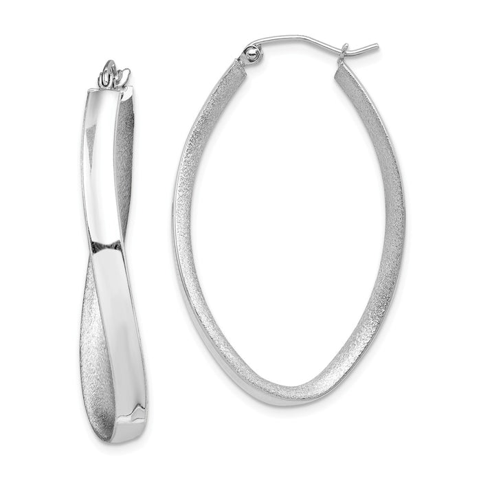 Stella Silver 925 Sterling Silver Rhodium-Plated Polish & Textured Twisted Hoop Earrings, 37mm x 26mm