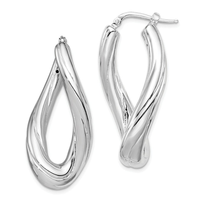 Stella Silver 925 Sterling Silver Polished Rhodium-Plated Twisted Oval Hoop Earrings, 37mm x 19mm