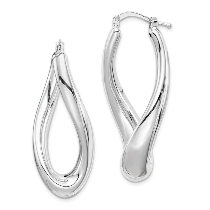 Stella Silver 925 Sterling Silver Polished Rhodium-Plated Twisted Hollow Hoop Earrings, 39mm x 16mm