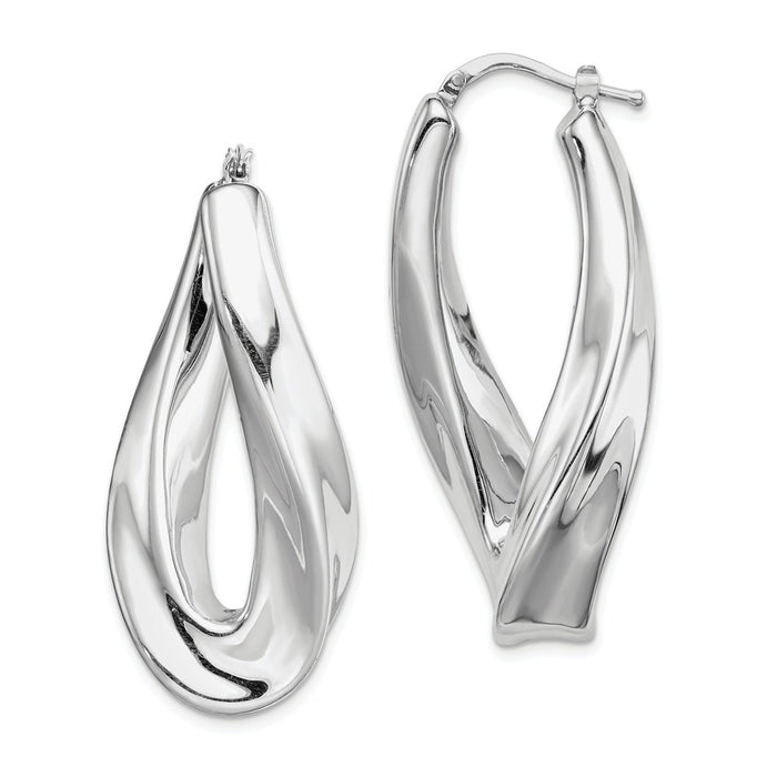 Stella Silver 925 Sterling Silver Polished Rhodium-Plated Twisted Hollow Hoop Earrings, 40mm x 16mm