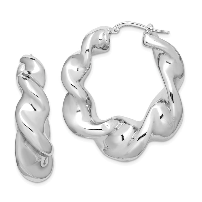 Stella Silver 925 Sterling Silver Polished Rhodium-plated Twisted Hollow Hoop Earrings, 40mm x 36mm