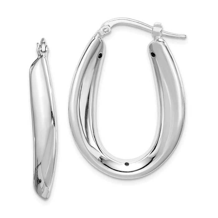 Stella Silver 925 Sterling Silver Polished Rhodium-Plated Oval Hollow Hoop Earrings, 30mm x 23mm