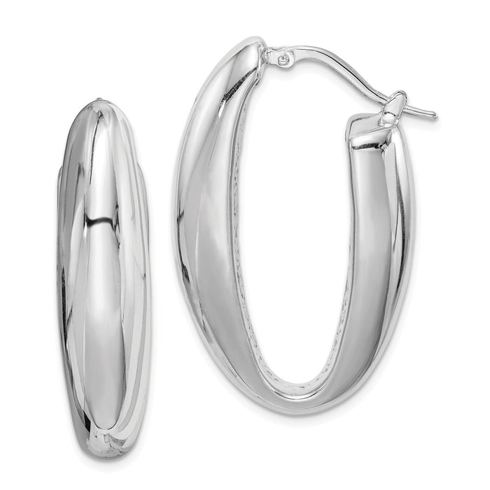 Stella Silver 925 Sterling Silver Polished Rhodium-Plated Hollow Hoop Earrings, 39mm x 23mm