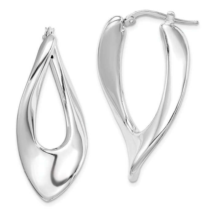 Stella Silver 925 Sterling Silver Polished Rhodium-Plated Hollow Twisted Hoop Earrings, 39mm x 18mm