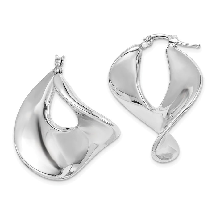 Stella Silver 925 Sterling Silver Polished Rhodium-Plated Twisted Square Hoop Earrings, 29mm x 27mm