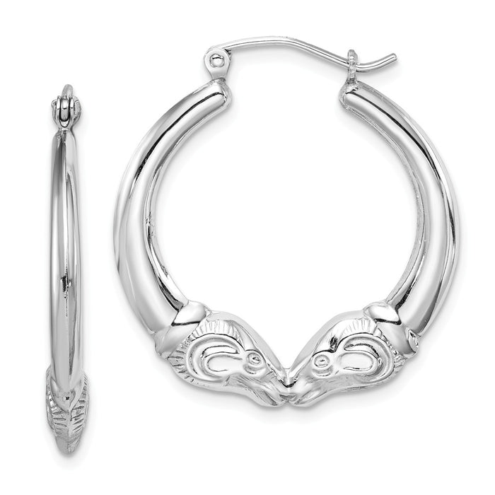 Stella Silver 925 Sterling Silver Rhodium-Plated Rams Head Hoop Earrings, 25mm x 26mm