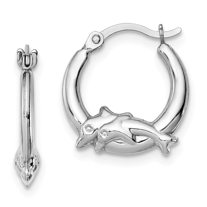 Stella Silver 925 Sterling Silver Rhodium-plated Dolphin Hoop Earrings, 14mm x 14mm