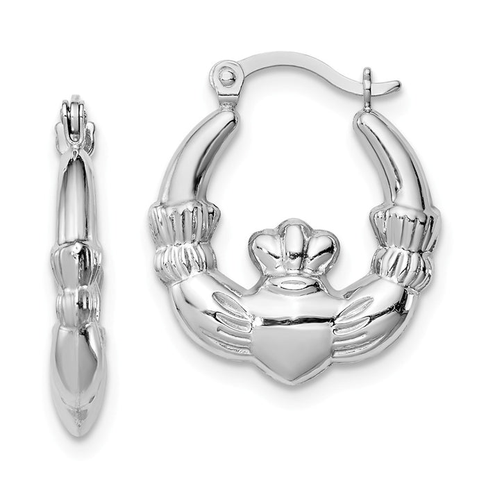 Stella Silver 925 Sterling Silver Rhodium-Plated Claddagh Hollow Hoop Earrings, 16mm x 16mm