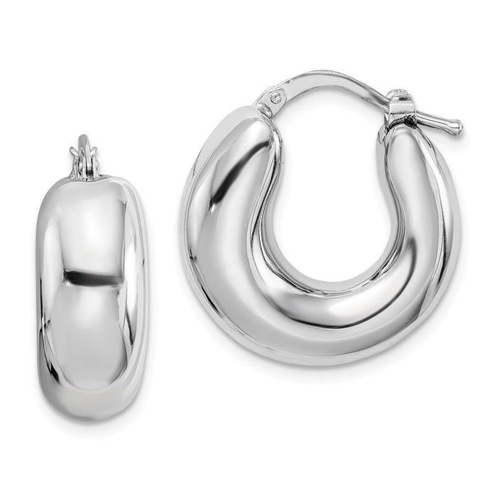 Stella Silver 925 Sterling Silver Polished Rhodium-Plated Hollow Hoop Earrings, 21mm x 18mm