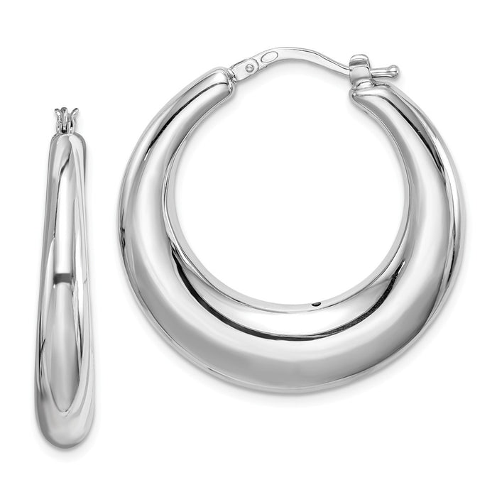 Stella Silver 925 Sterling Silver Polished Rhodium-Plated Hollow Hoop Earrings, 33mm x 33mm