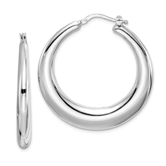 Stella Silver 925 Sterling Silver Polished Rhodium-Plated Hollow Hoop Earrings, 38mm x 38mm